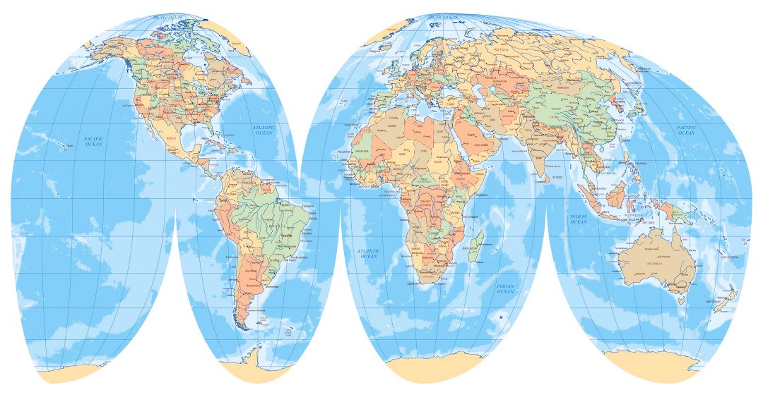 Large detailed political map of the World at Cutaway