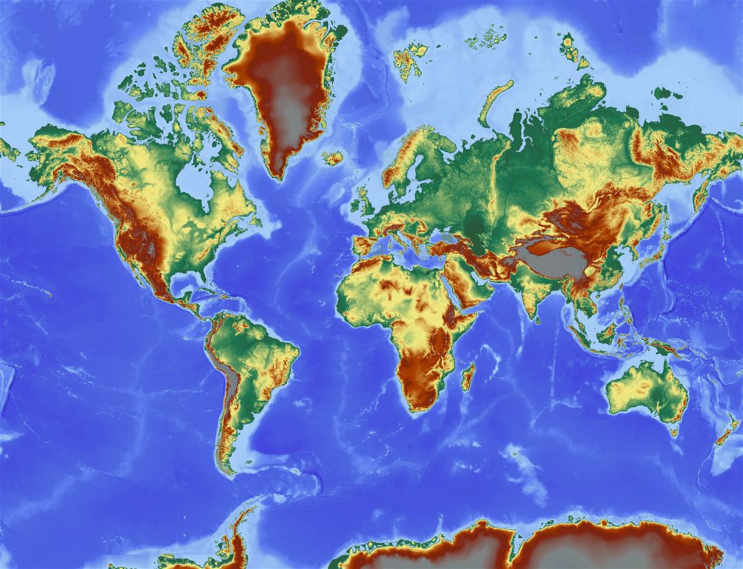 Large detailed World topographical map World Mapsland Maps of the