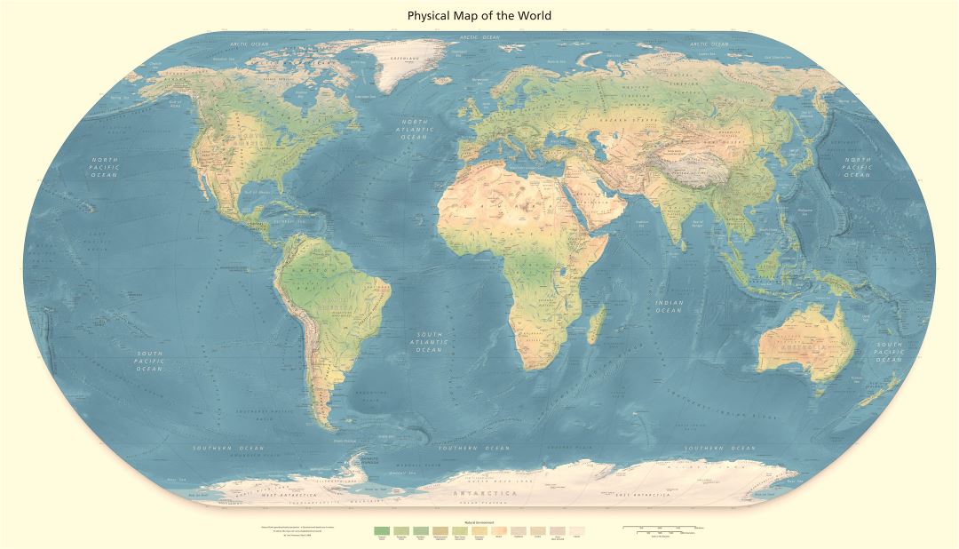 Large physical map of the World