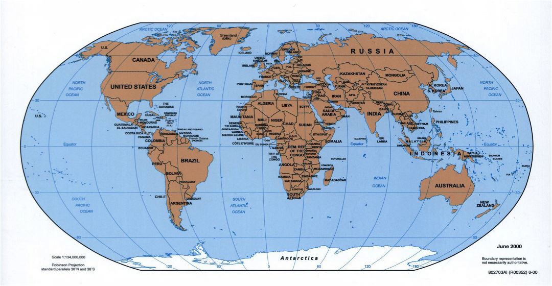 Large political map of the World - 2000