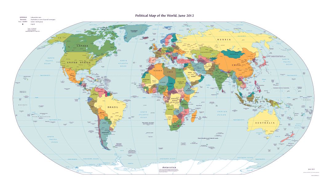 Large scale detailed political map of the World - 2012