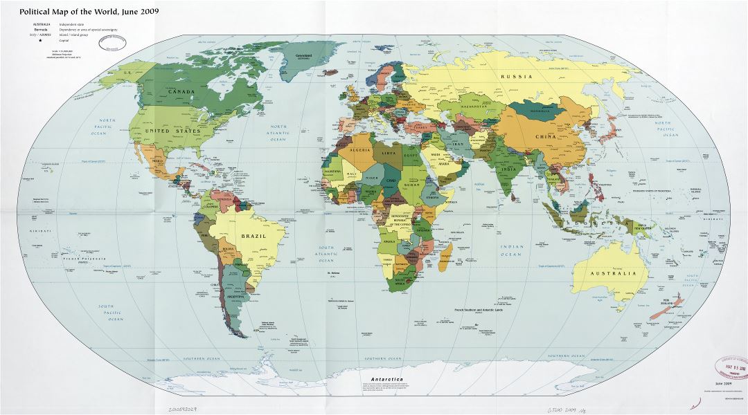 Large scale detailed political map of the World with capitals - 2009