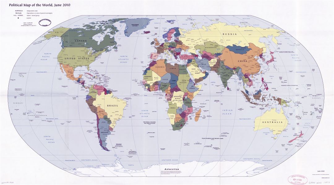 Large scale detailed political map of the World with capitals - 2010