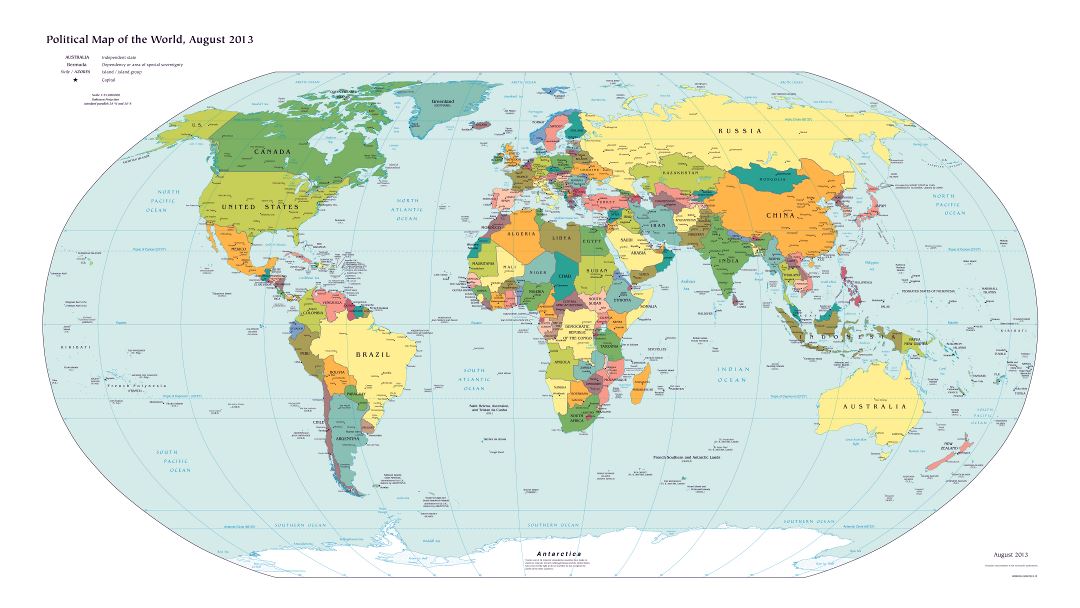 Large scale detailed political map of the World with major cities - 2013