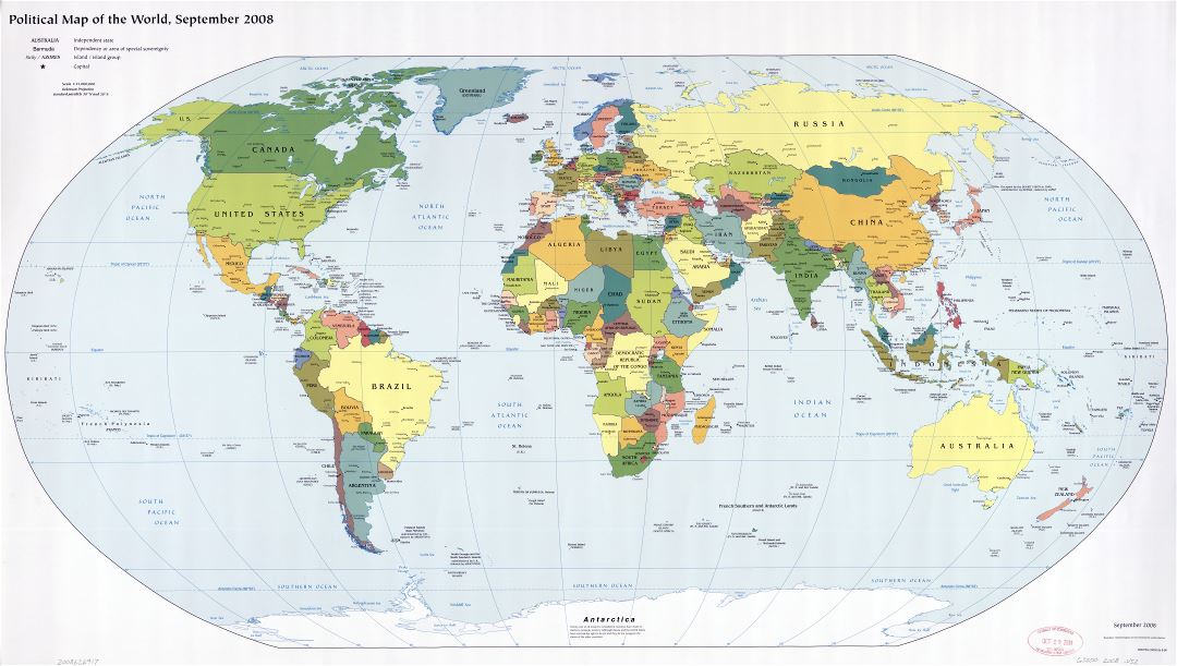 Large scale detailed political map of the World with major cities and capitals - 2008