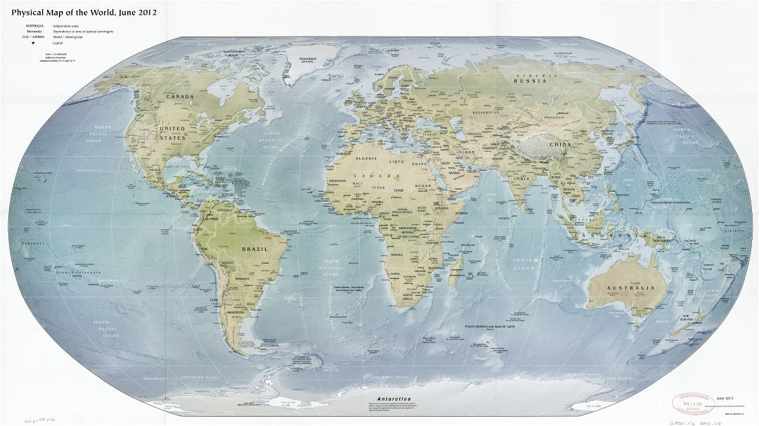 Large scale political and physical map of the World - 2012