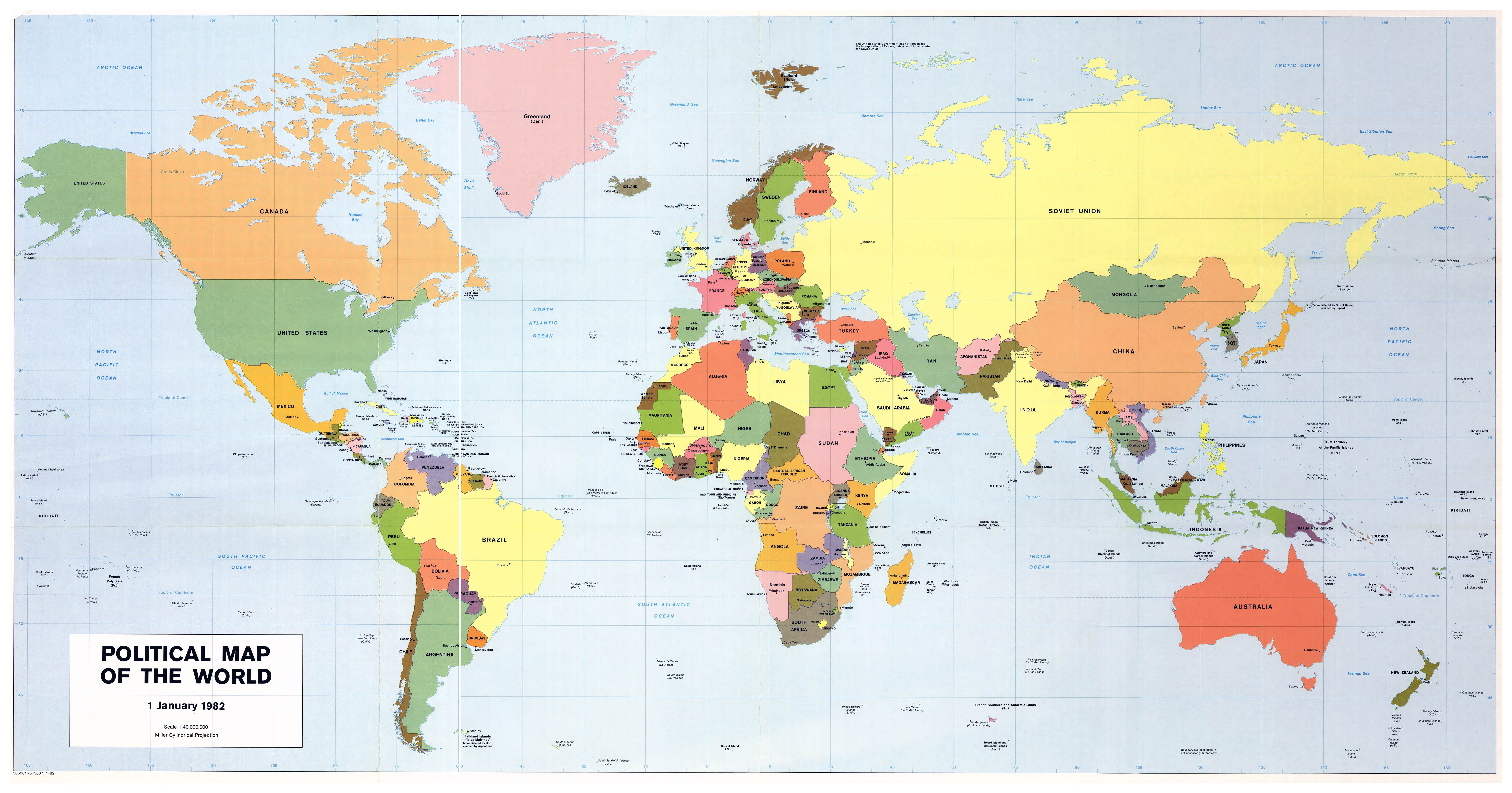 Large Scale Political Map Of The World 1982 World Mapsland Maps