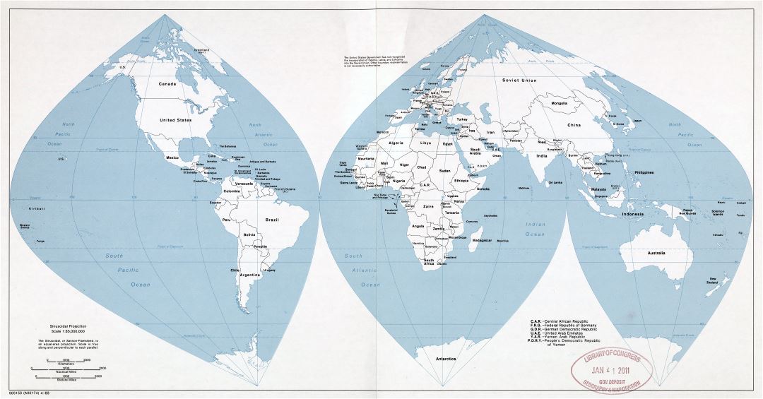 Large scale political map of the World - 1983