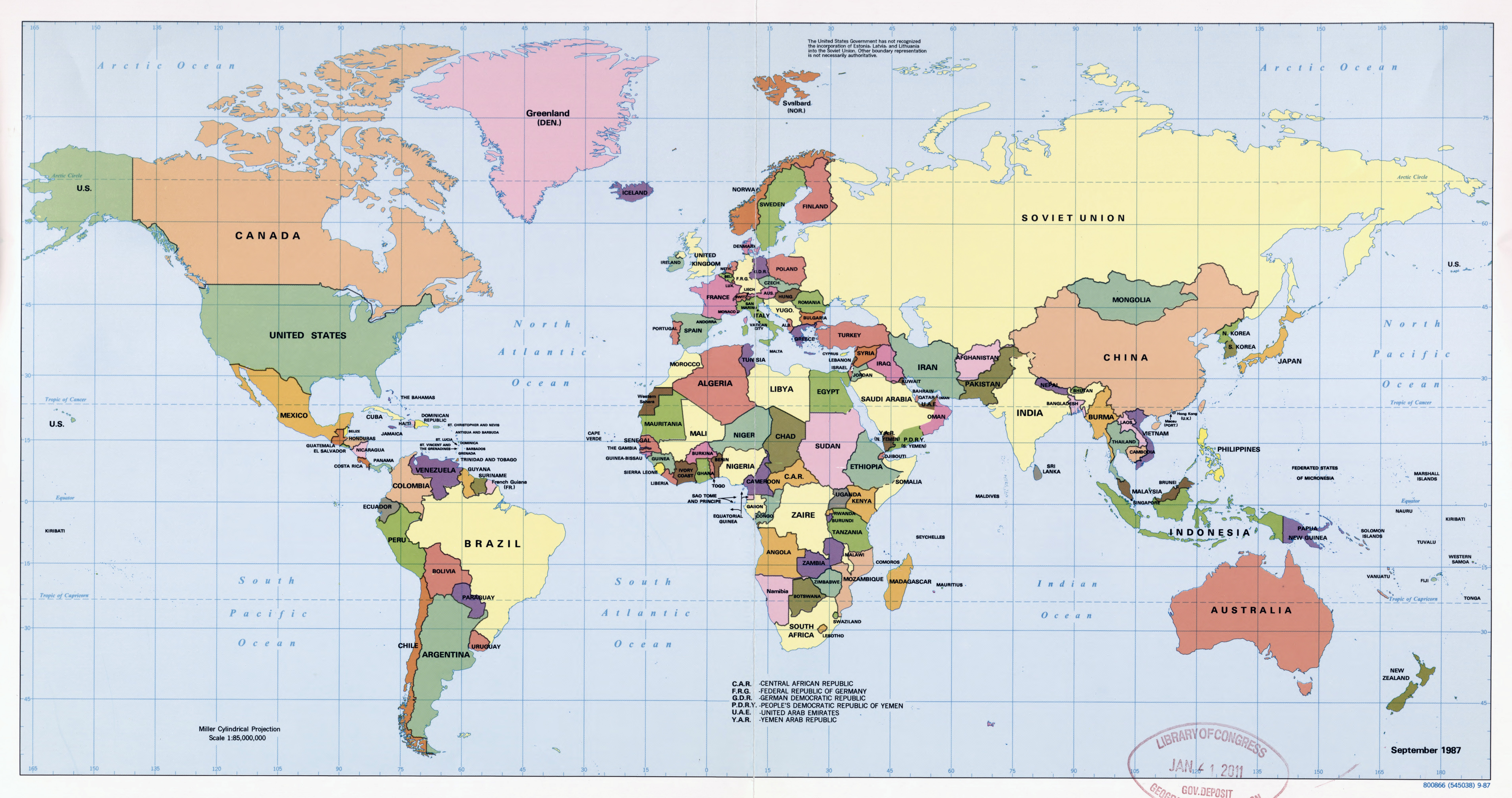 Large Scale Political Map Of The World 1987 World Mapsland Maps