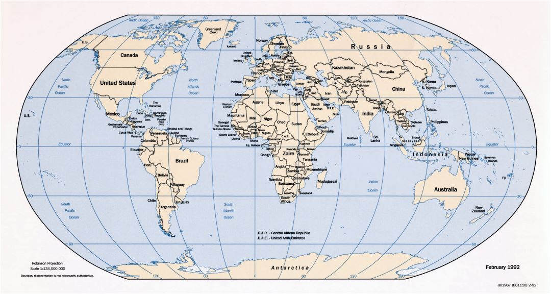 Large scale political map of the World - 1992