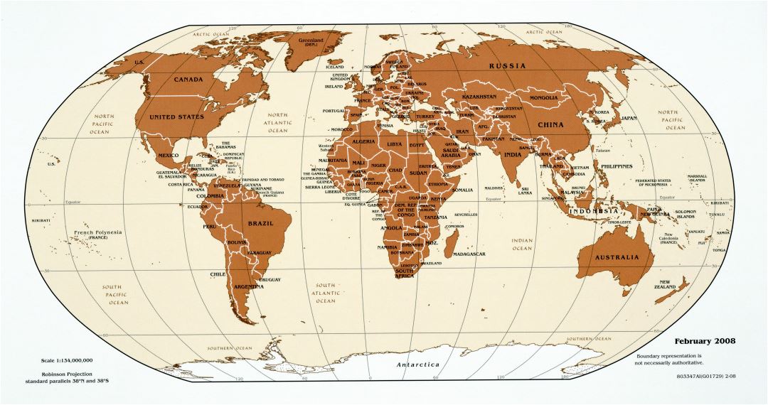 Large scale political map of the World in red - 2008