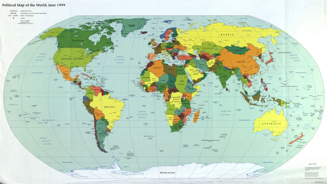 Large scale political map of the World with major cities and capitals - 1999