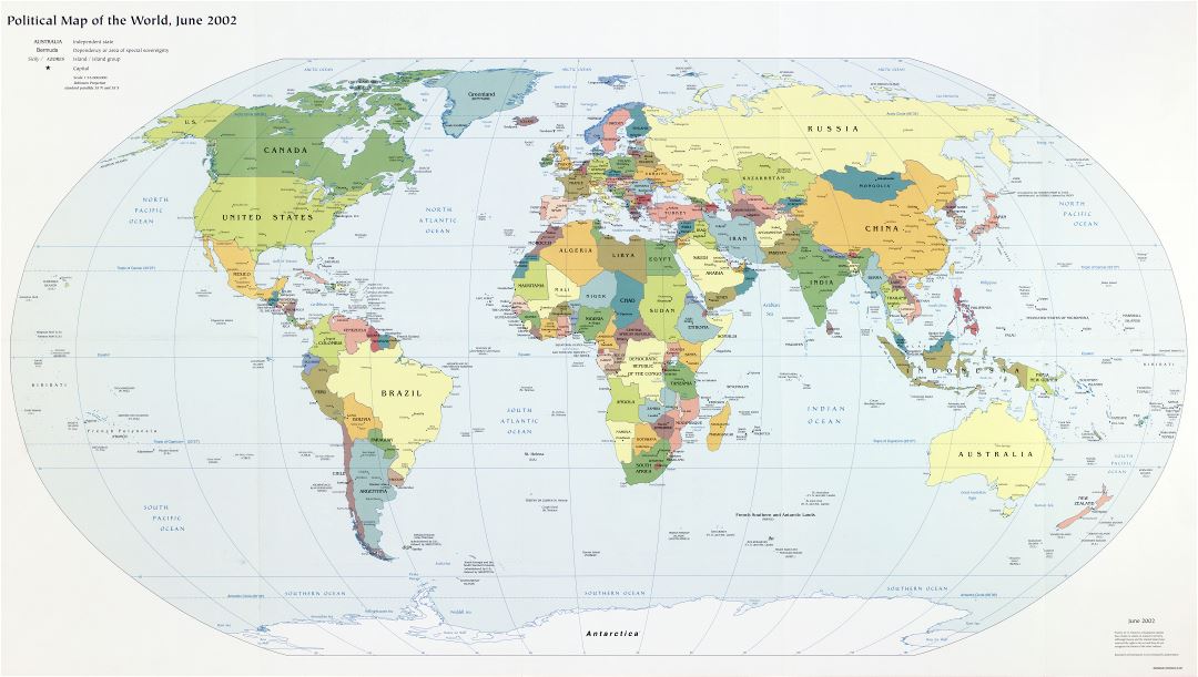 Large scale political map of the World with major cities and capitals - 2002
