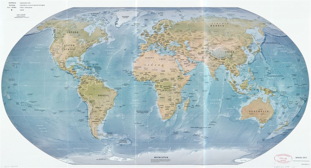 Large scale political map of the World with relief - 2015