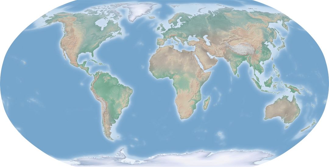 Large scale relief map of the World