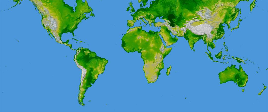 Large topographical map of the World