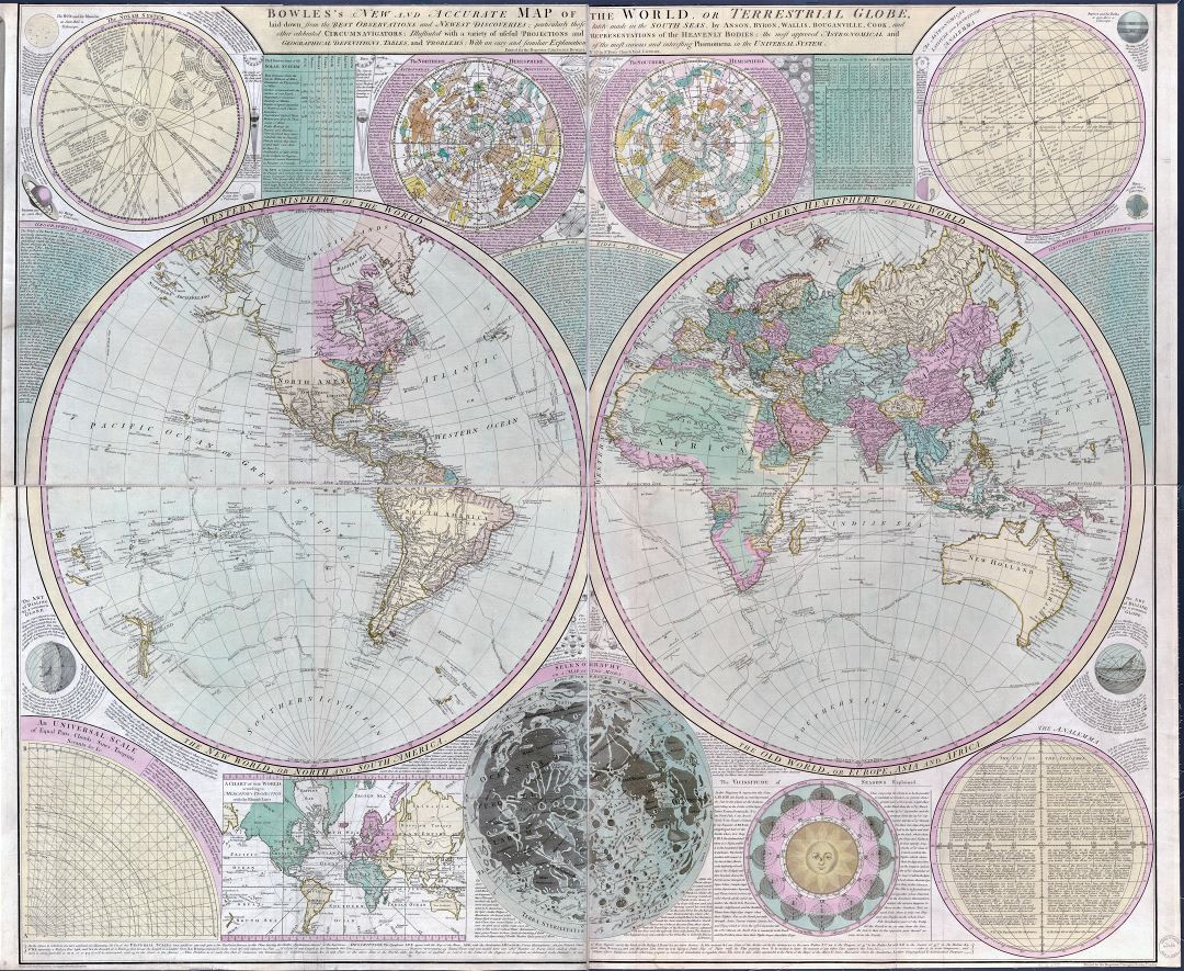 Large detailed old antique map of the World - 1780