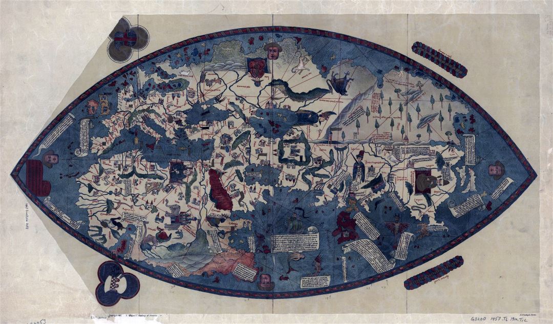 Large detailed old Genoese World map - 1457