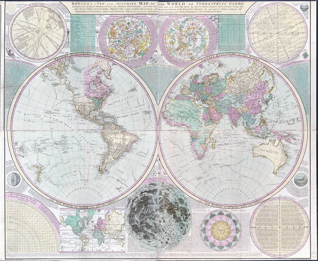 Large scale detailed old antique map of the World - 1780