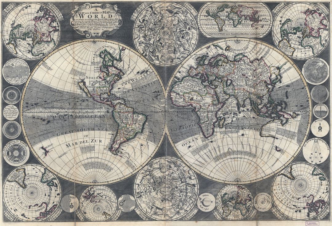 Large scale old map of the World - 1702