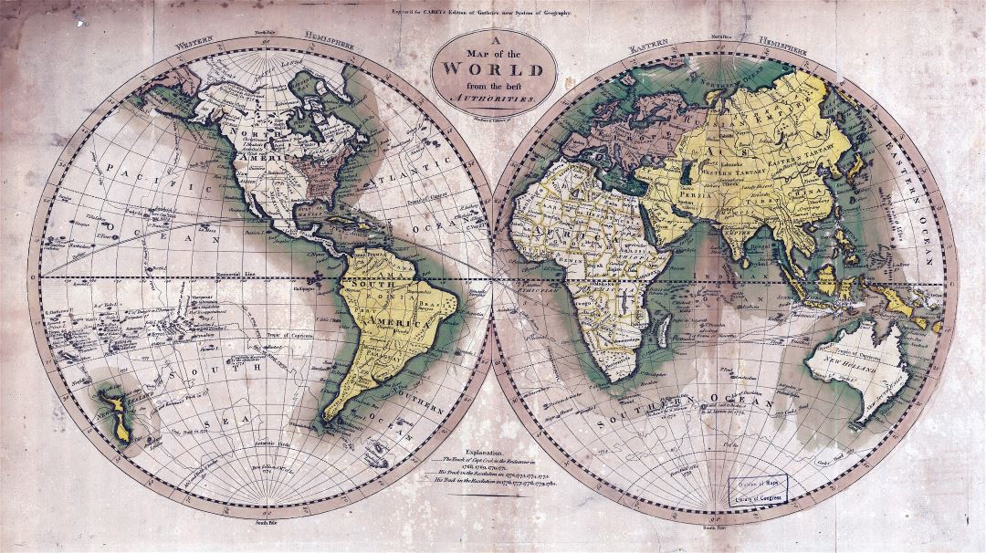 Large scale old map of the World - 1795