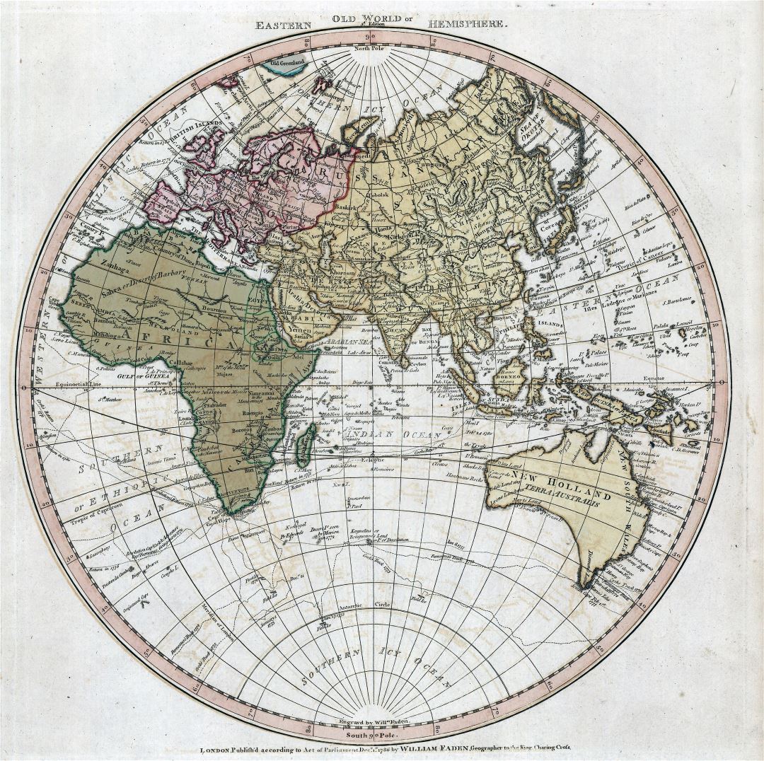 Large scale old map of the World of Eastern Hemisphere