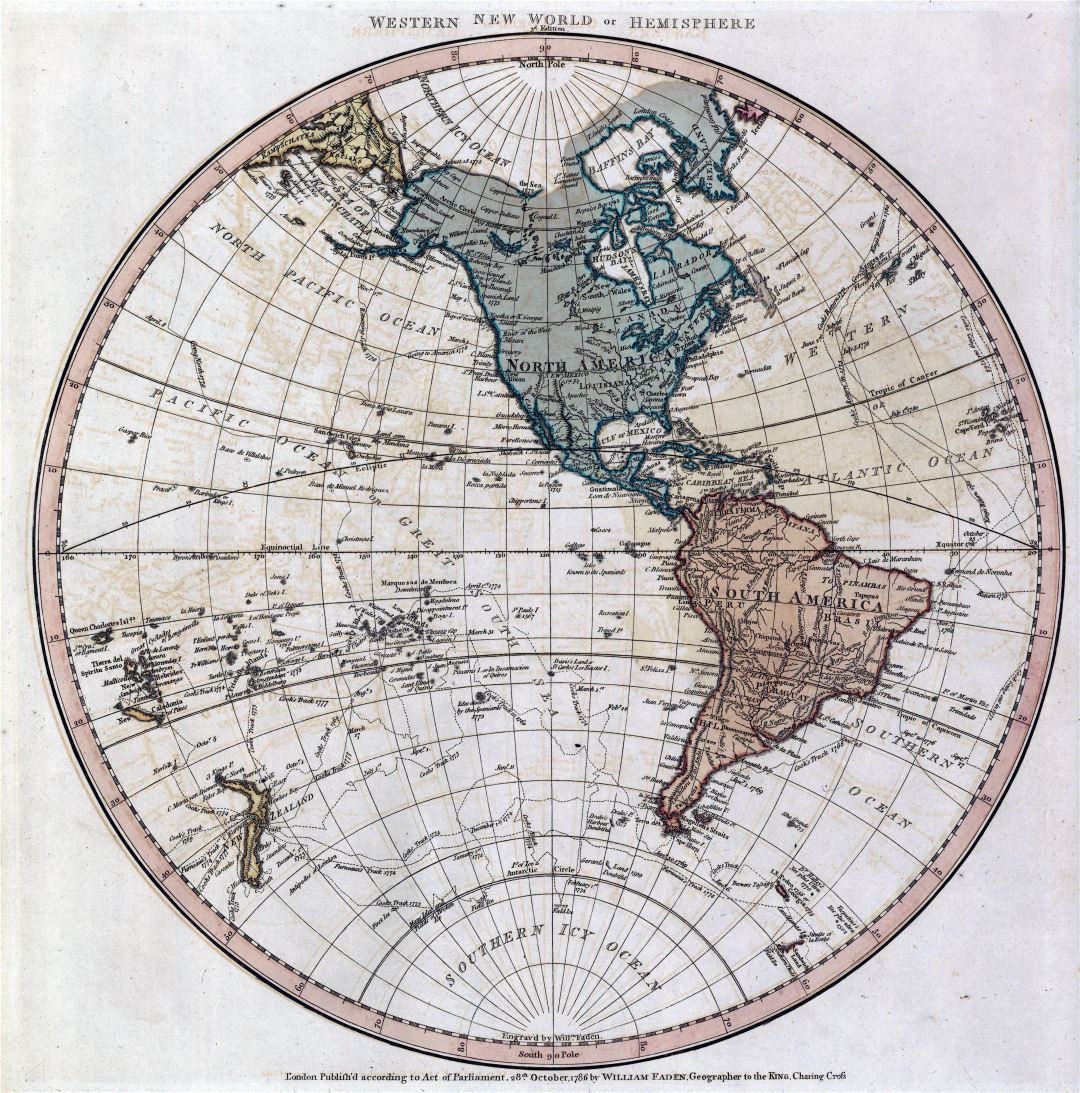 Large scale old map of the World of Western Hemisphere