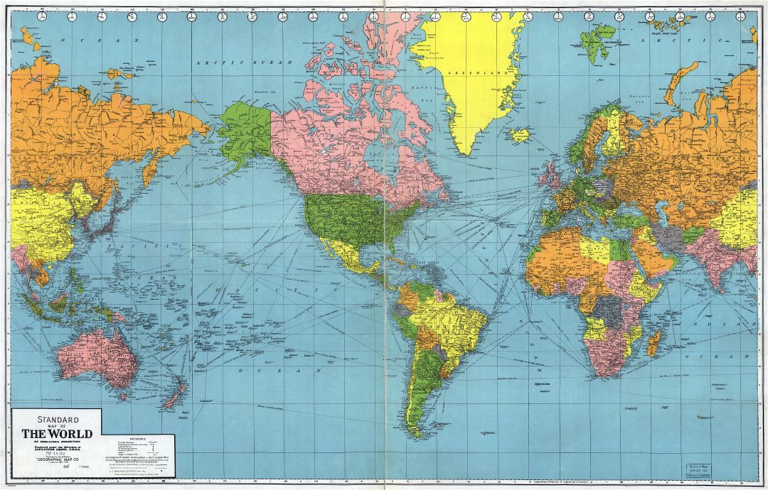 Large scale old standard map of the World - 1942