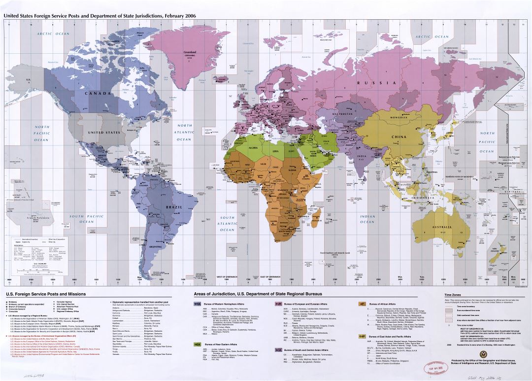 Large scale detailed map of the United States foreign service posts and Department of State jurisdictions - 2006