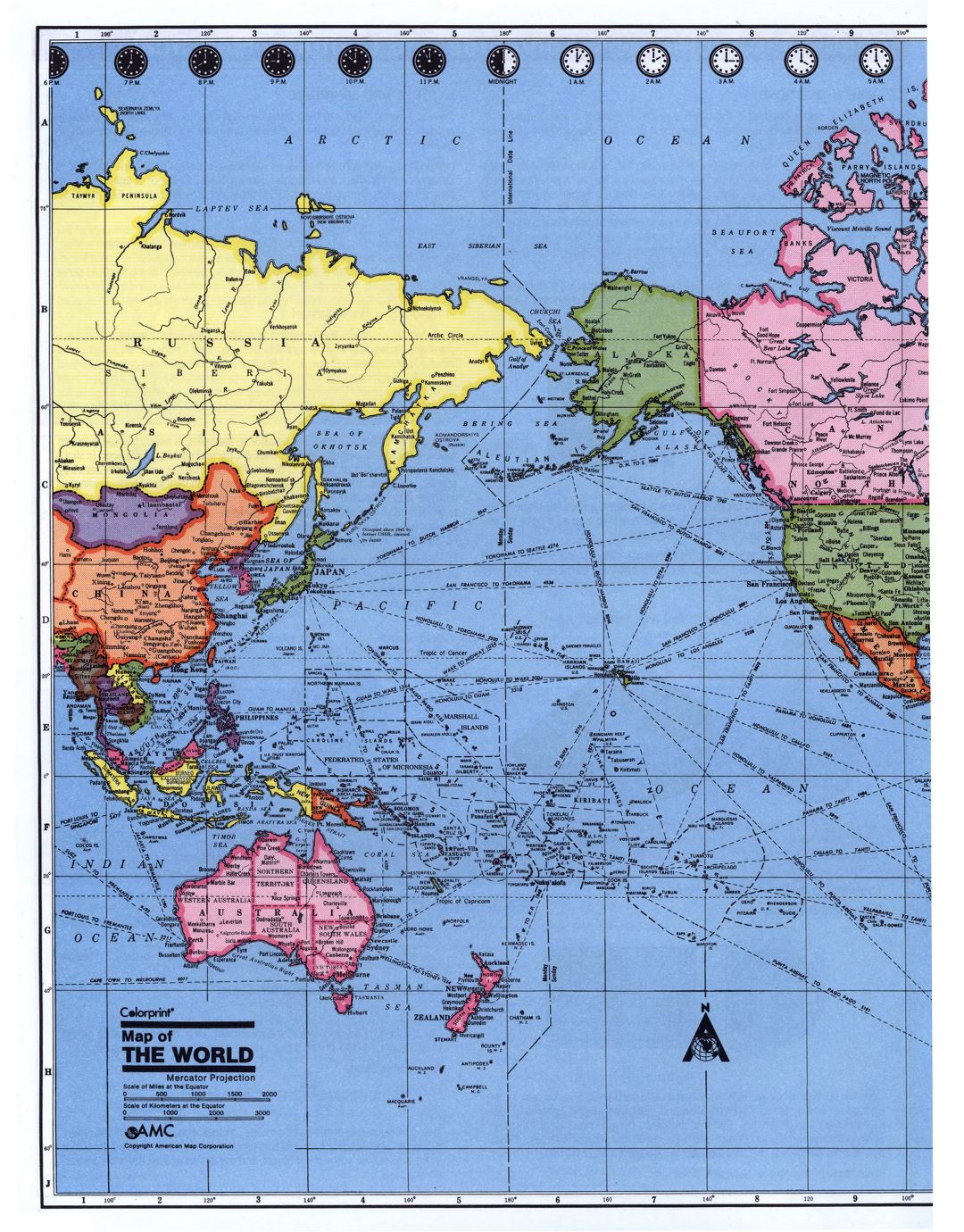 Detailed political map of Pacific Ocean with Time Zones