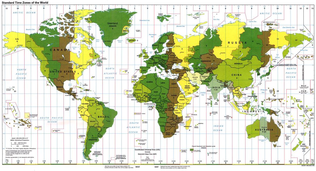Large map of Time Zones of the World - 1998