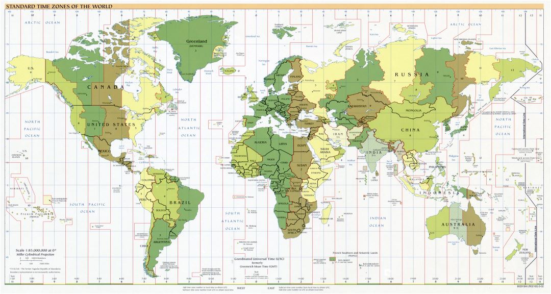Large scale Standard Time Zones of the World map - 2002