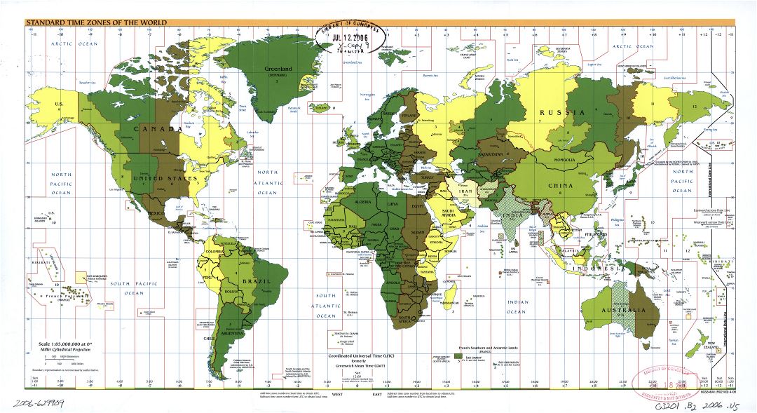 Large scale Standard Time Zones of the World map - 2006