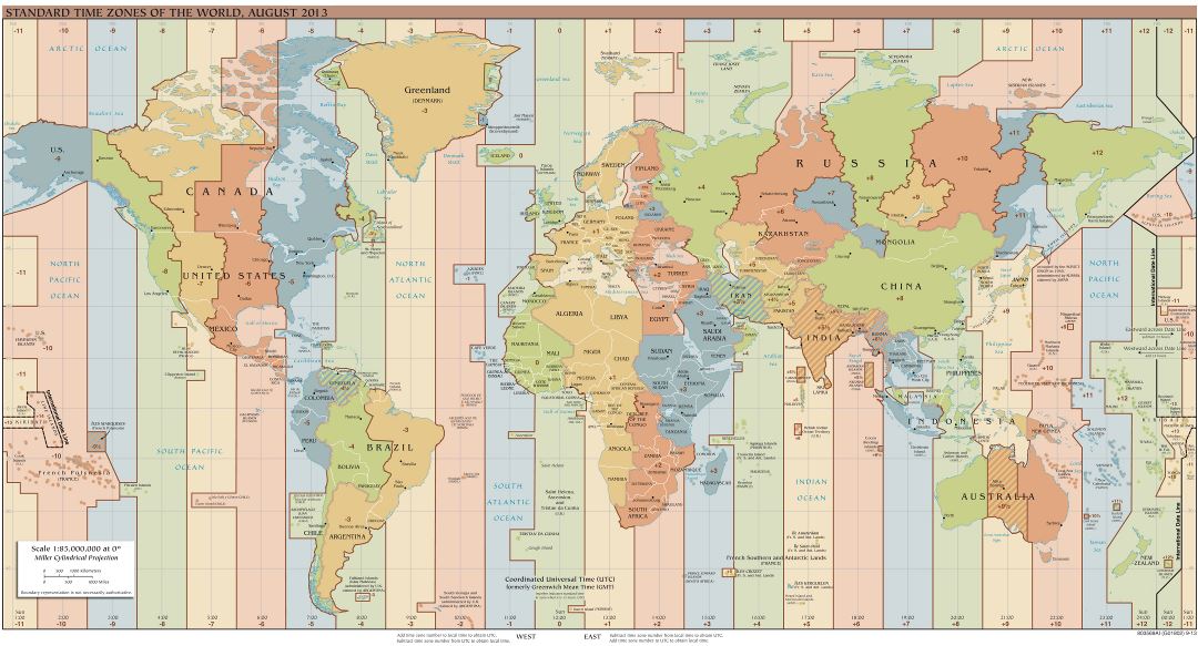 Large scale Time Zones map of the World - 2013