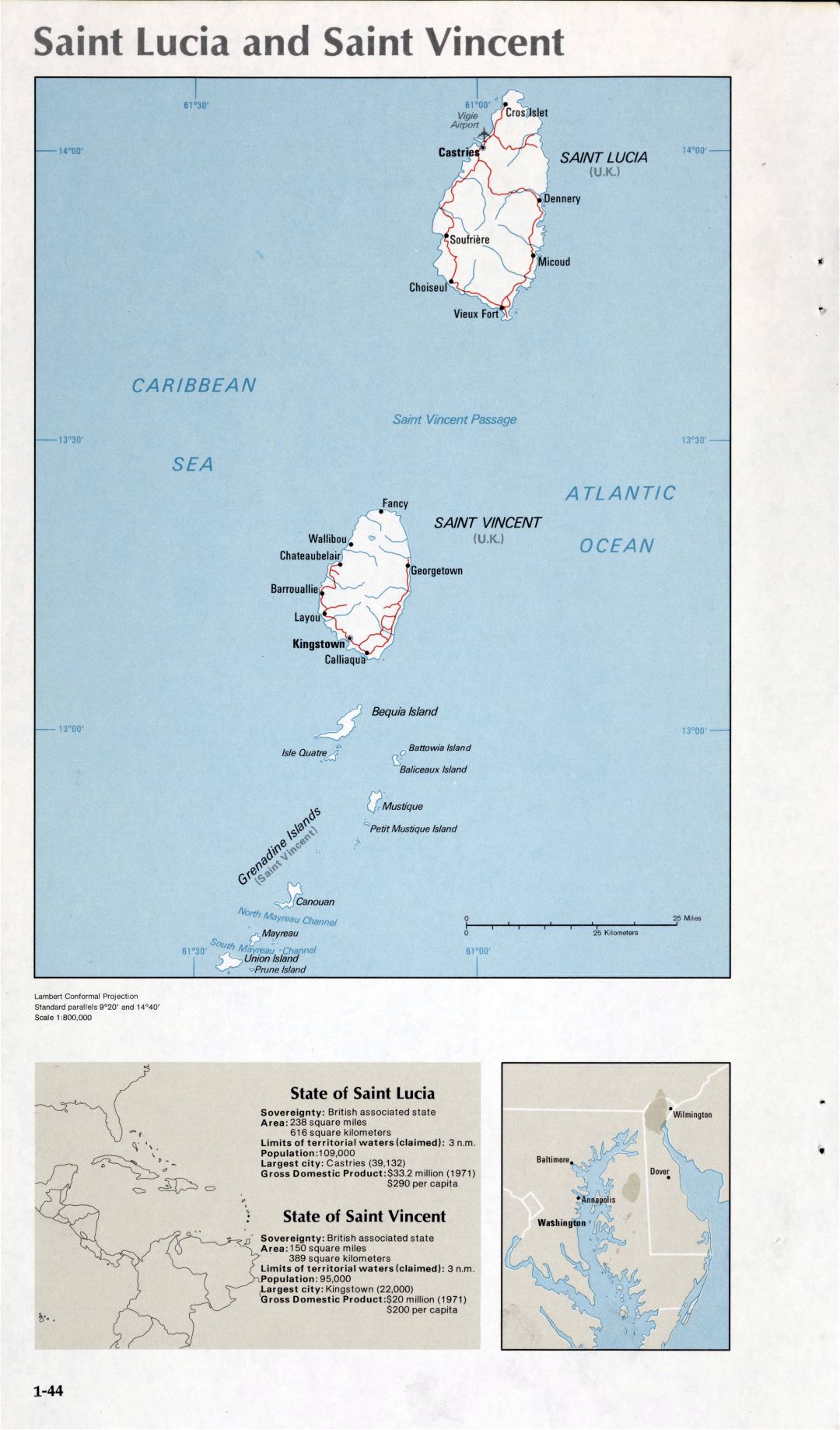 Map of Saint Lucia and Saint Vincent (1-44)
