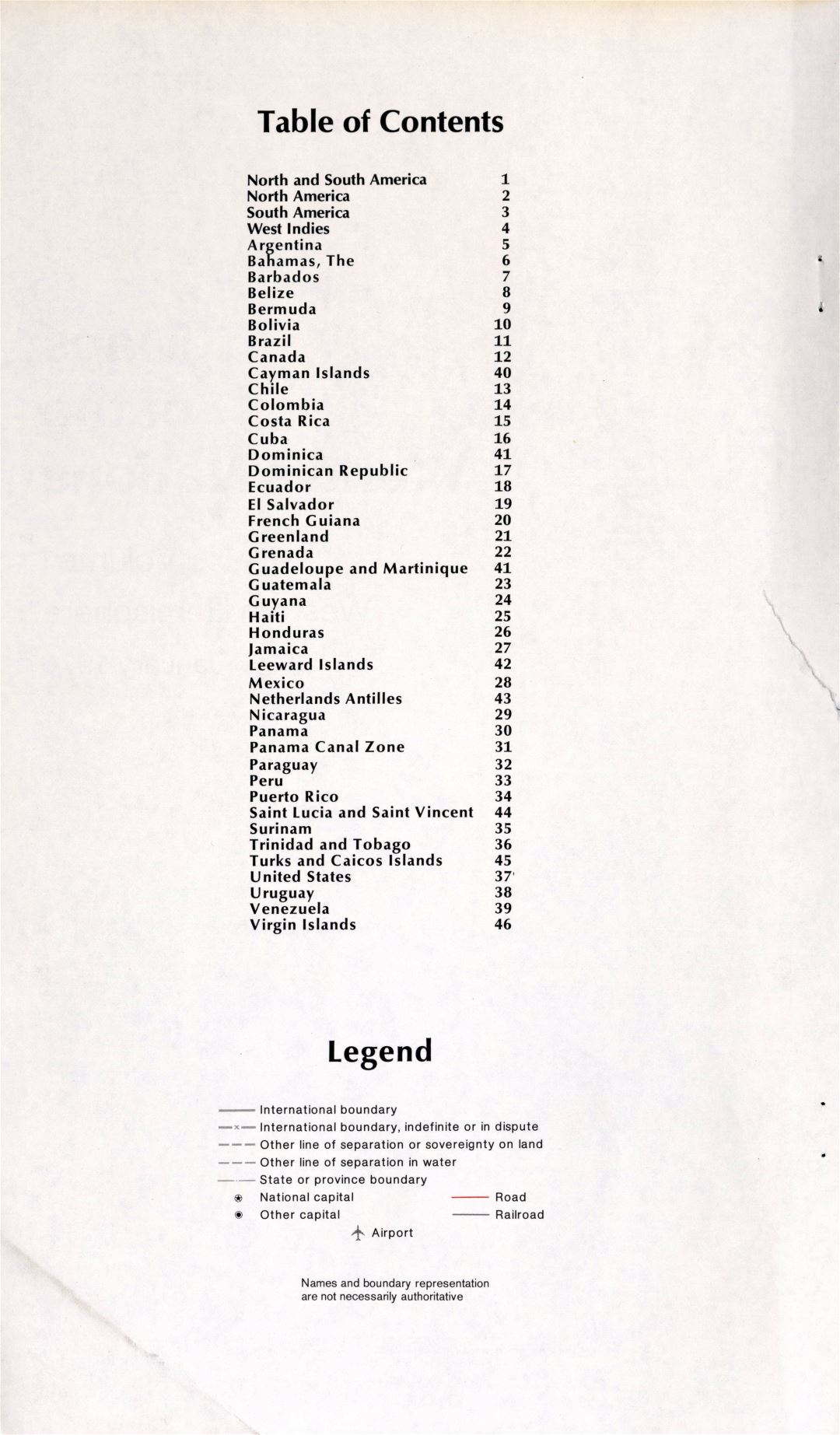 Maps of the World's Nations - Western Hemisphere (table of contents and legend)